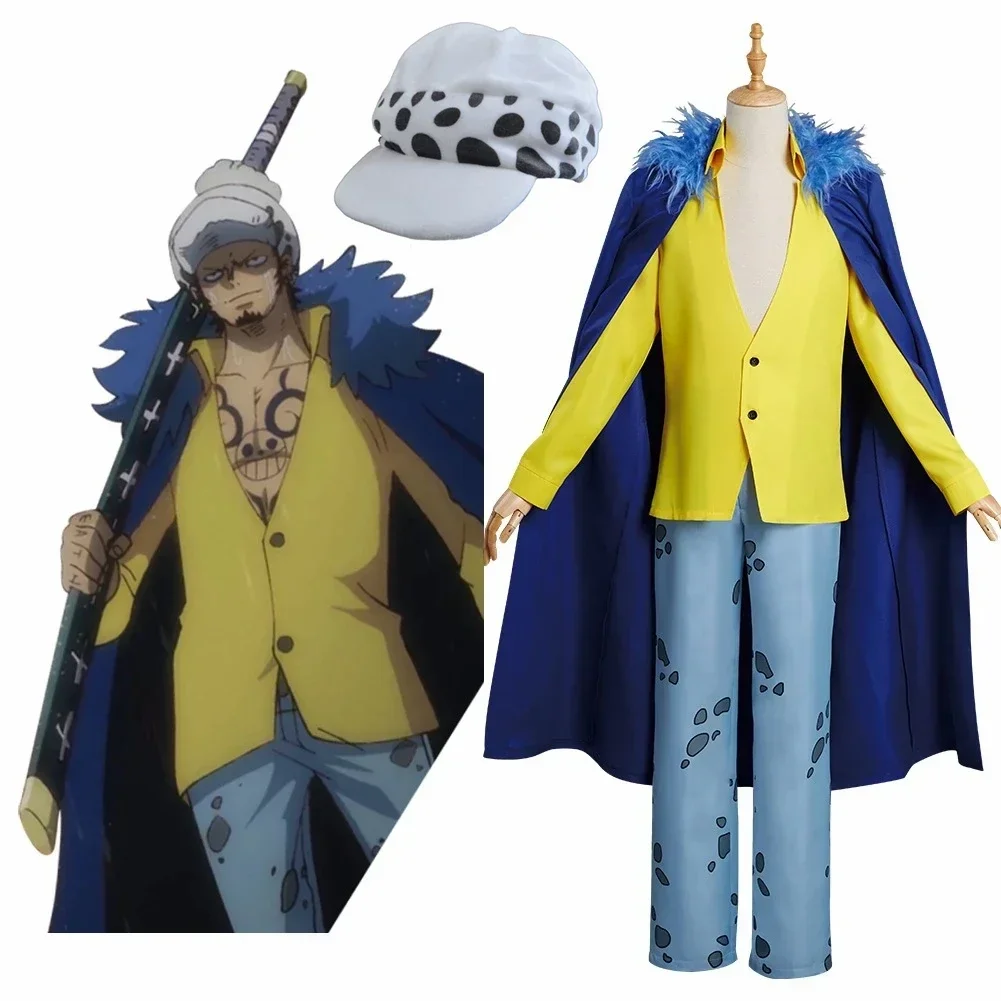 

New Anime Cosplay Costume Trafalgar Law Men Cartoon Cap Uniform Halloween Party Coat Death Surgeon Hat Suit