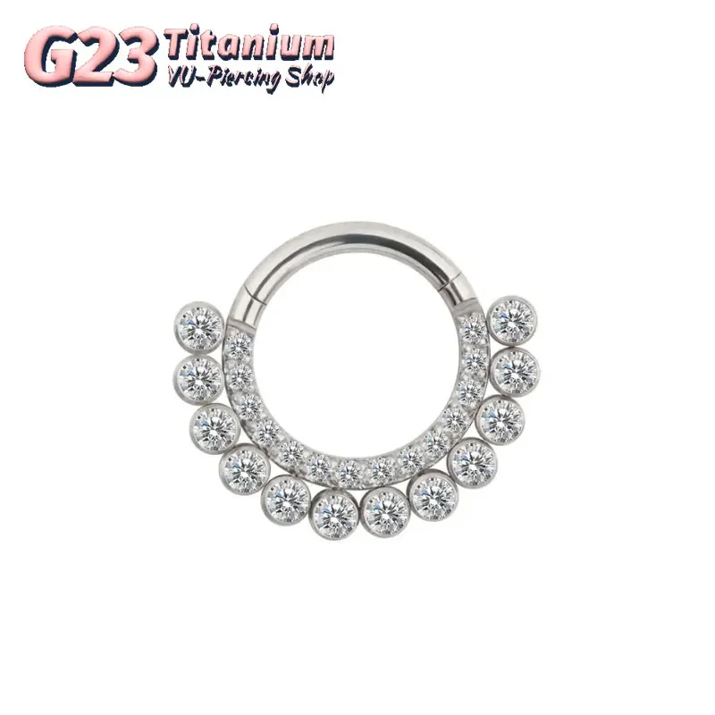 G23 Titanium Piercing 16G Hinged Septum Nose Ring Hoop Zircon Cartilage Tragus Daith Clicker Earrings Piercing Body Jewelry