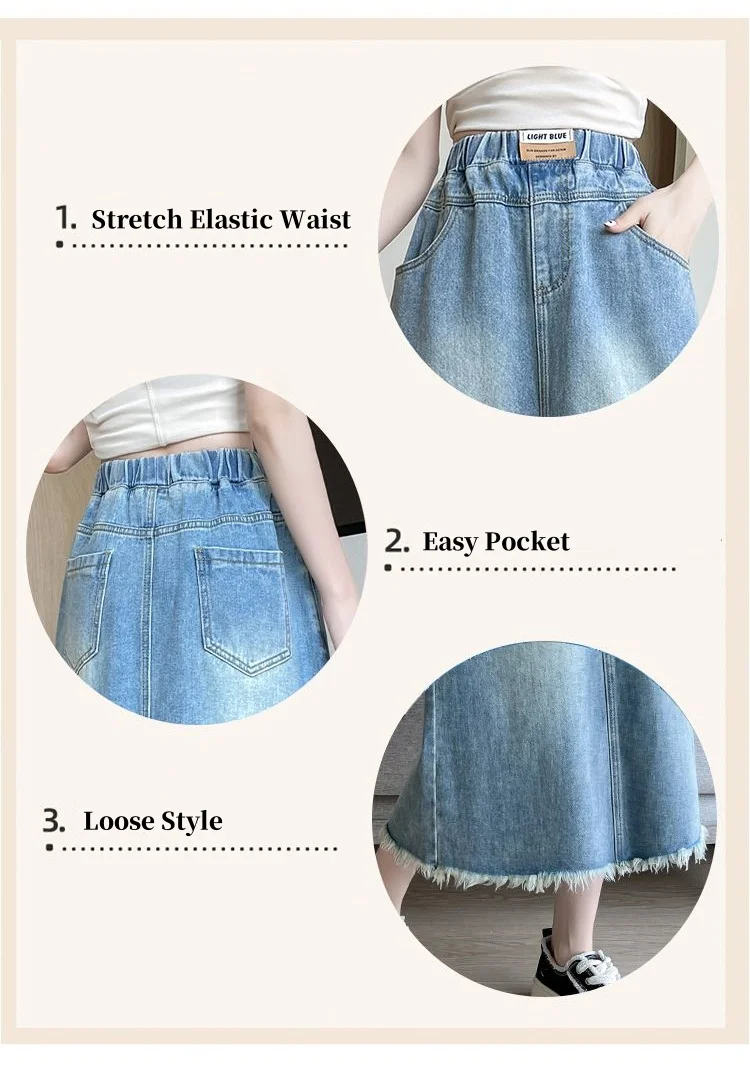 Large Size Cowboy Skirt Women Half Body Medium Long Thin Elastic High Waist Students Fattening Soft Tassels