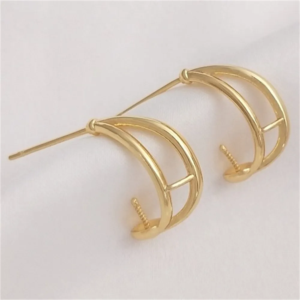 

Diy Earrings 14K Gold-plated Crescent-shaped Half-hole Beaded Earrings 925 Silver Needle Handmade Pearl Earrings Accessories