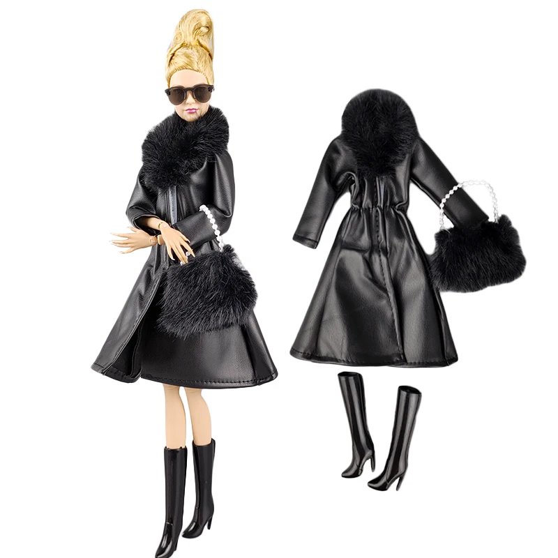 Fur Leather Fashion Doll Clothes Set For 11.5" Doll Outfits Coat Jacket Bag Boots 1/6 Dolls Accessories Kids Toys view 6