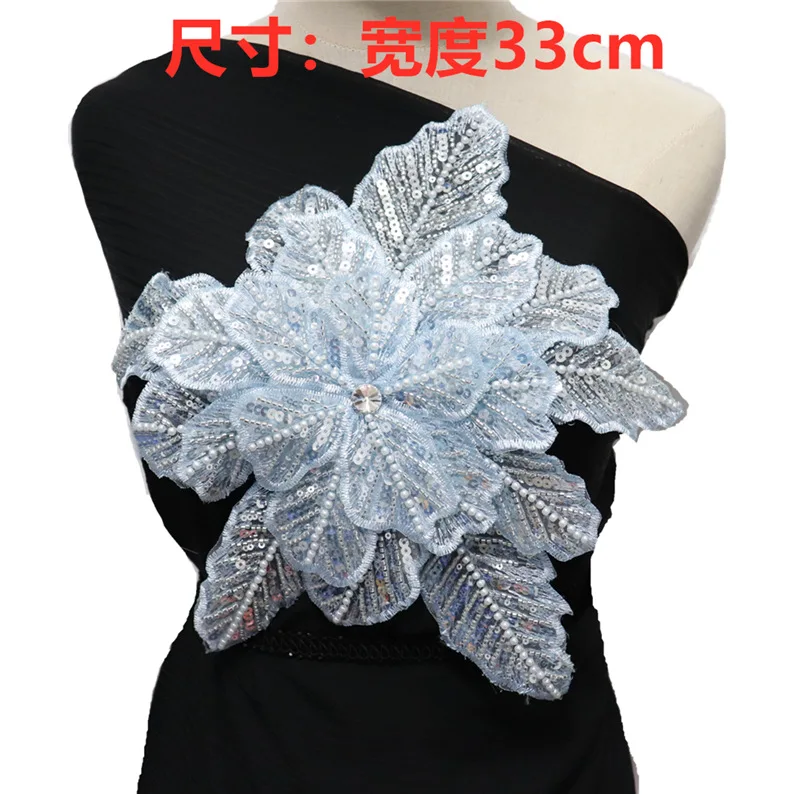 White Multi-layer Sequined Beads Three-dimensional Extra-large Snow Flowers Clothing Patch Sewing DIY Decorative Accessories