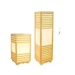 Japanese Tatami Style Yellow Raw Wood Square LED E27 Table Lamp or Floor for Living Room Restaurant