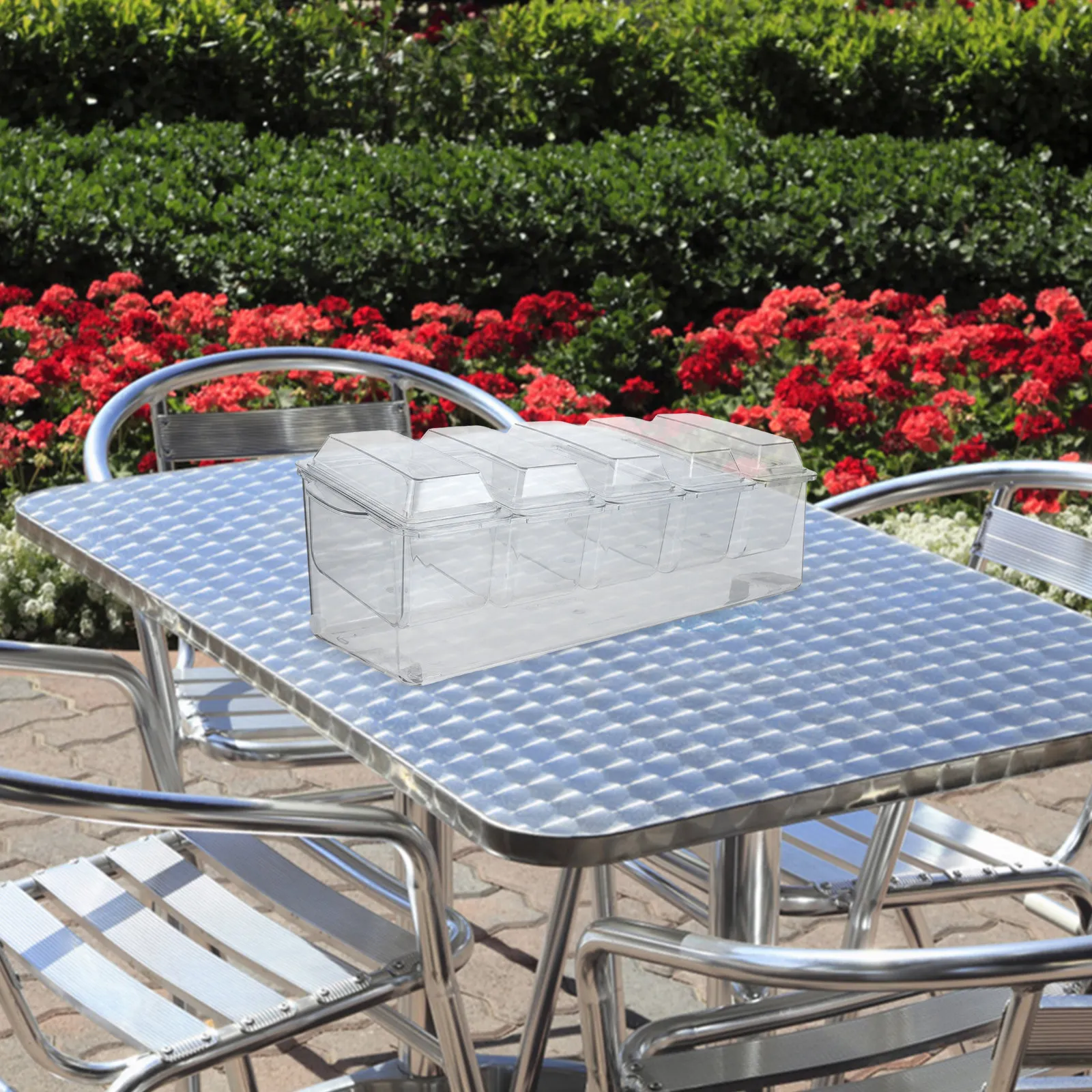 

1Set Portable Chilled Salad Container Food Grade Plastic Divided Compartments Removable Sections for Picnic Party Outdoor Salad