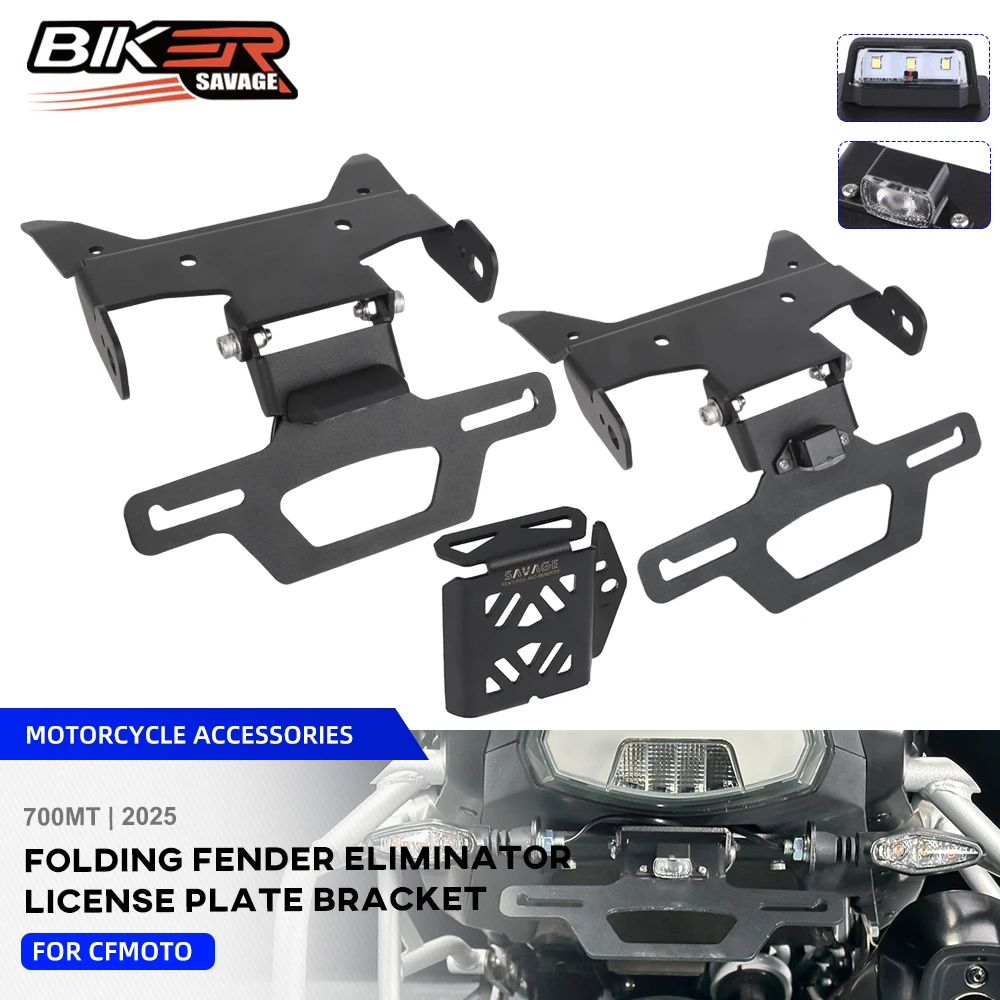 

For CFMOTO 700MT Folding License Plate Holder 700 MT MT700 2025 Motorcycle Adjustable Tail Bracket LED Light Fender Eliminator