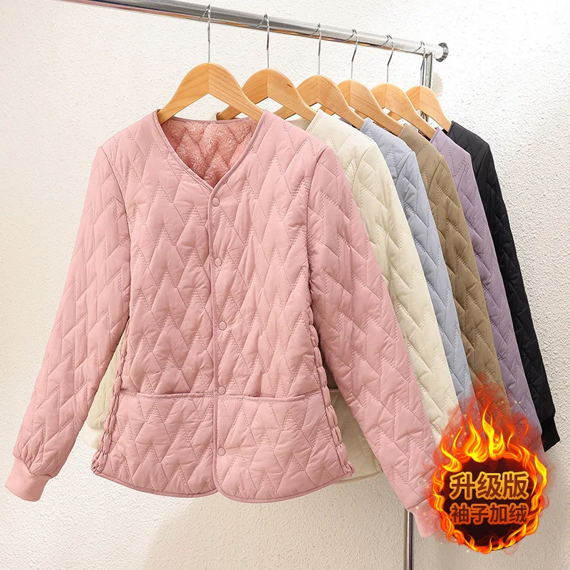 

Women's Flannel Cotton Jacket with Inner Cowardice Cotton Jacket Short Style Slim Fit Warm Inner Wear for Autumn and Winter