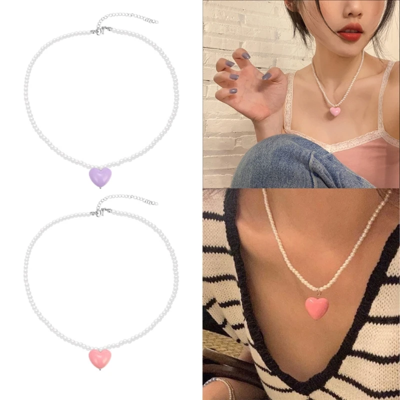 Fashion Heart Pendant Necklace Choker Neck Chain Elegant Pearl Collarbone Chain Dropsale