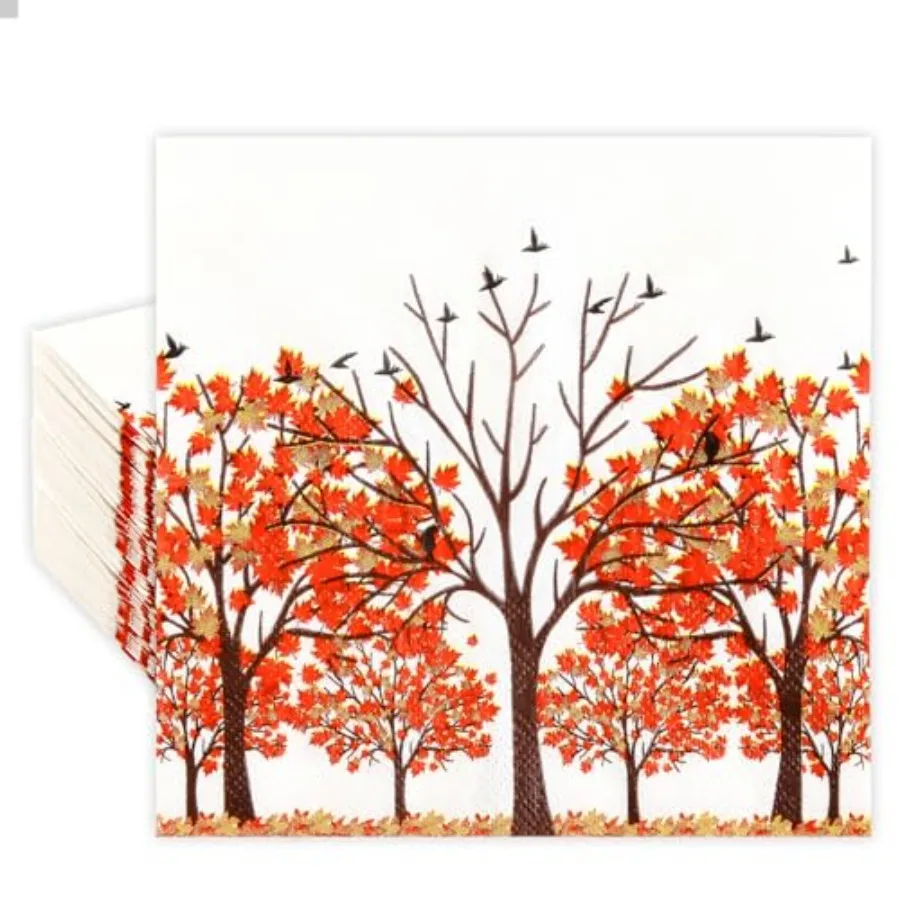 

​Quera 50 Pack Fall Tree Paper pkins Autumn Cocktail pkins Square Disposable Bar pkins for Thanksgiving Party Baby Shower Celeb