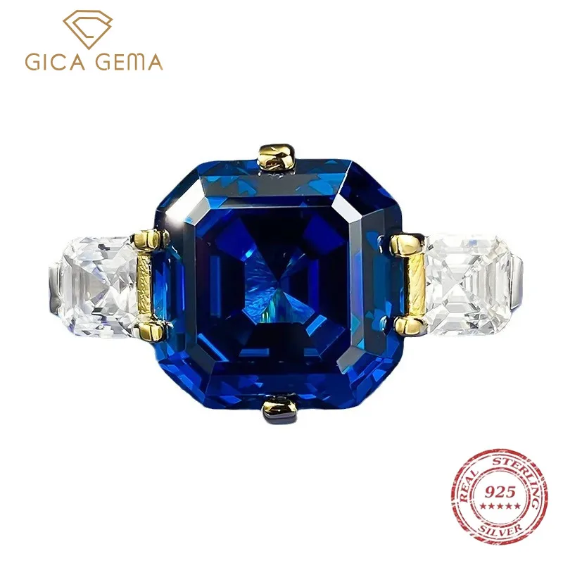 

Gica Gema Vintage 100% 925 Real Silver 12*12mm Sapphire Lab Diamond Ring For Women Wedding Band Party Fine Jewelry Birthday Gift