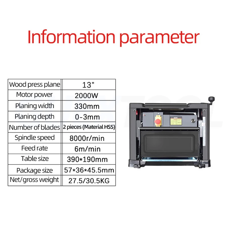 13inch Benchtop Planer Electric Thickness Planer Benchtop with Two-Blade Rigid Wood Planer Low Noise for DIY Woodworking Planer