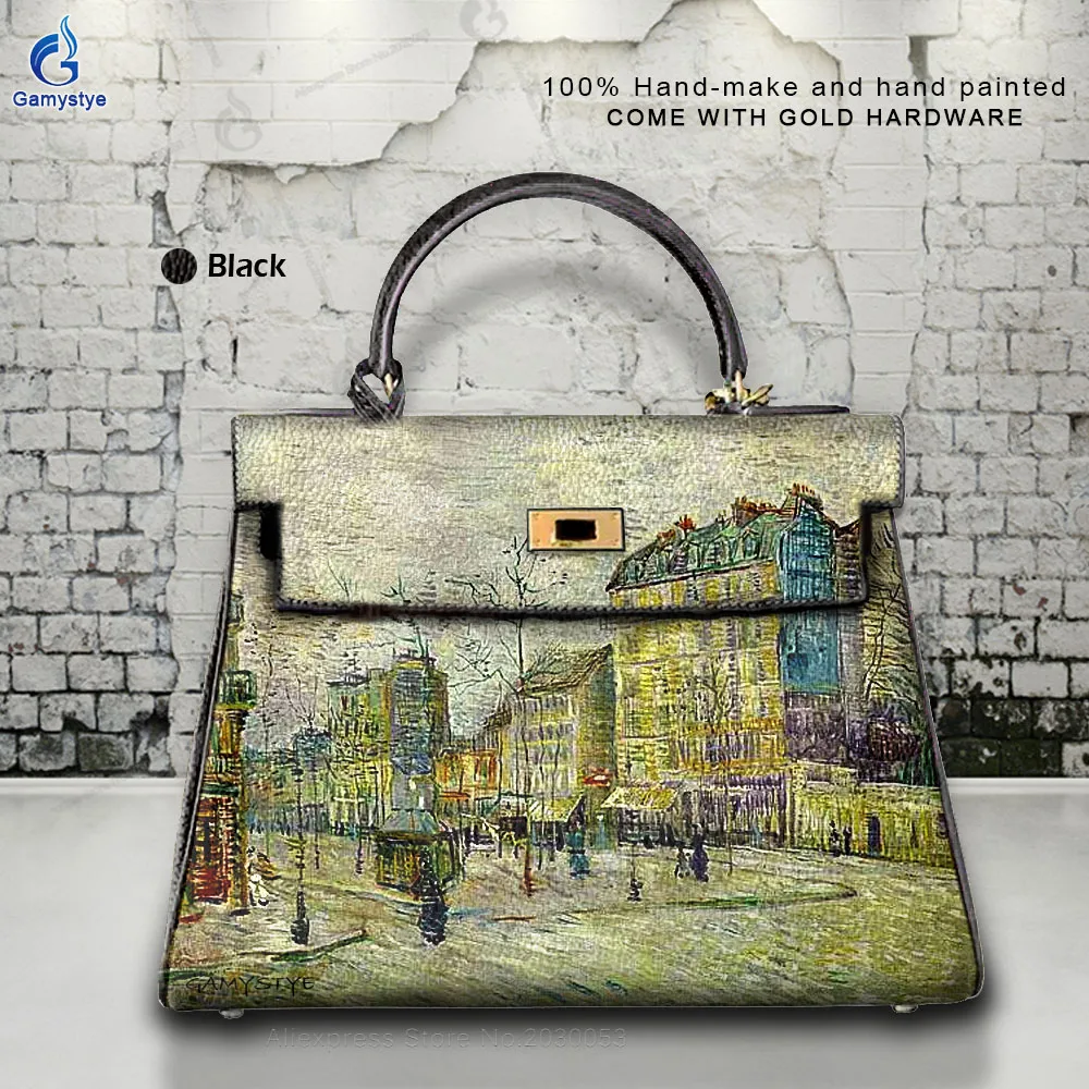 Shoulder Magnificent urban scenery Bags Sac De Luxe Femme Luxury Bags Women Real Cowskin Leather Hand Draw Customize Art Bags