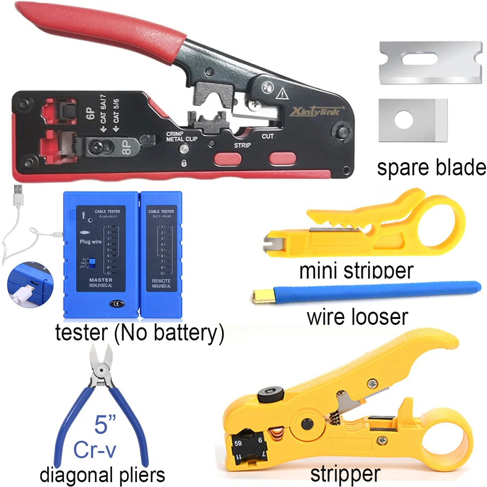 

rj45 pliers crimper rg45 cat5 cat6 cat7 CAT8 pass through network crimping tool ethernet cable Stripper networking clamp clip