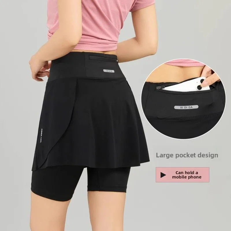 Qui seco cinco quartos comprimento yoga skort com kets para badminton tênis e fitn correndo esporte feminino orts saia