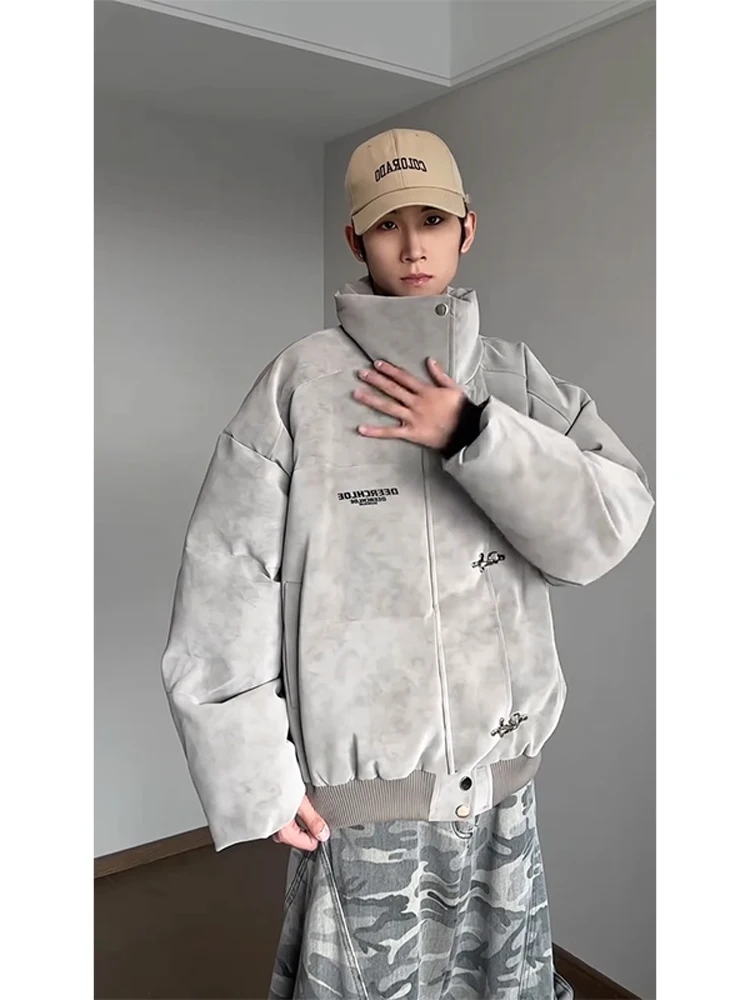 

Warmth Youthful American Dyed PU Leather Cotton Jaet ort Stand Collar Winter Coat for Men Sli Aircrt Bule Cotton ...