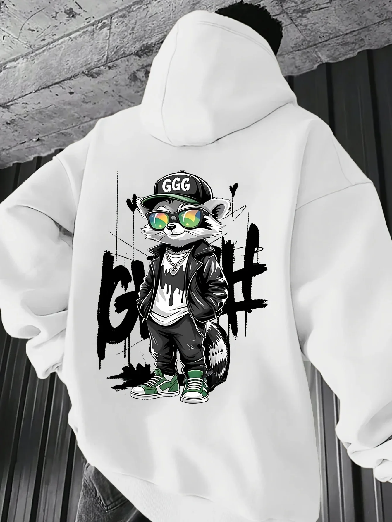 Kids Cool Streetwear Raccoon Cartoon Double Sided Print Hoodie Boys Girls Loose Pullover Sweatshirt Graffiti Kids Clothes