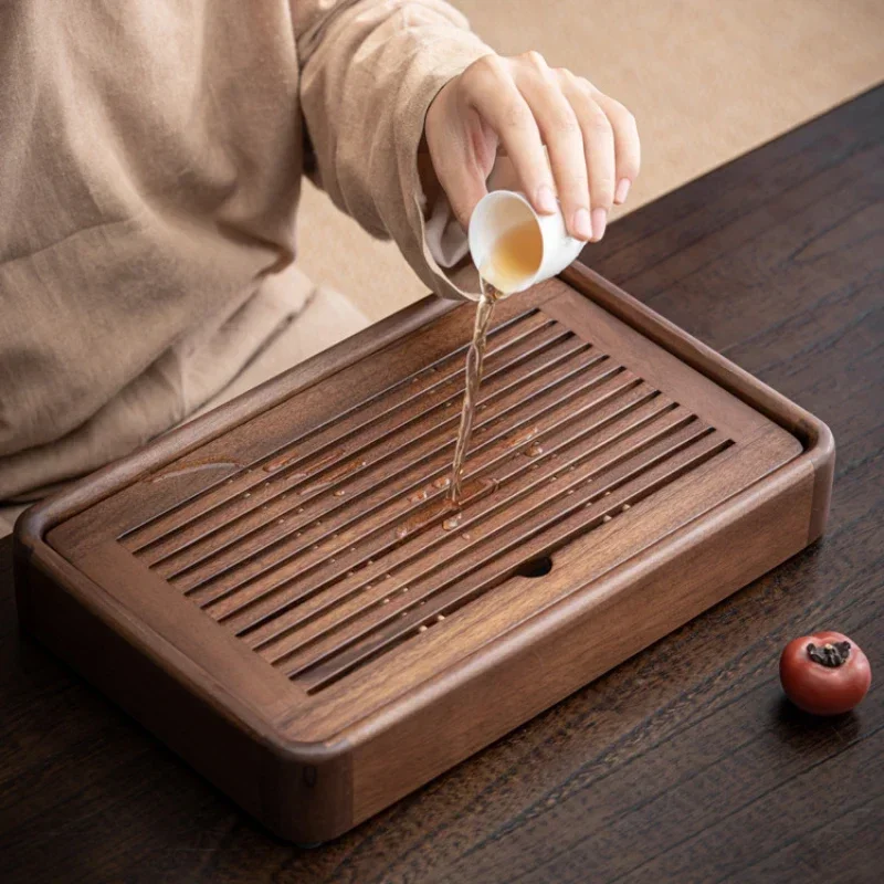 New Chinese Walnut Minimalist Tea Trays Small Household One Person Water Storage Tea Ware Tray Office Dry Foam Tray