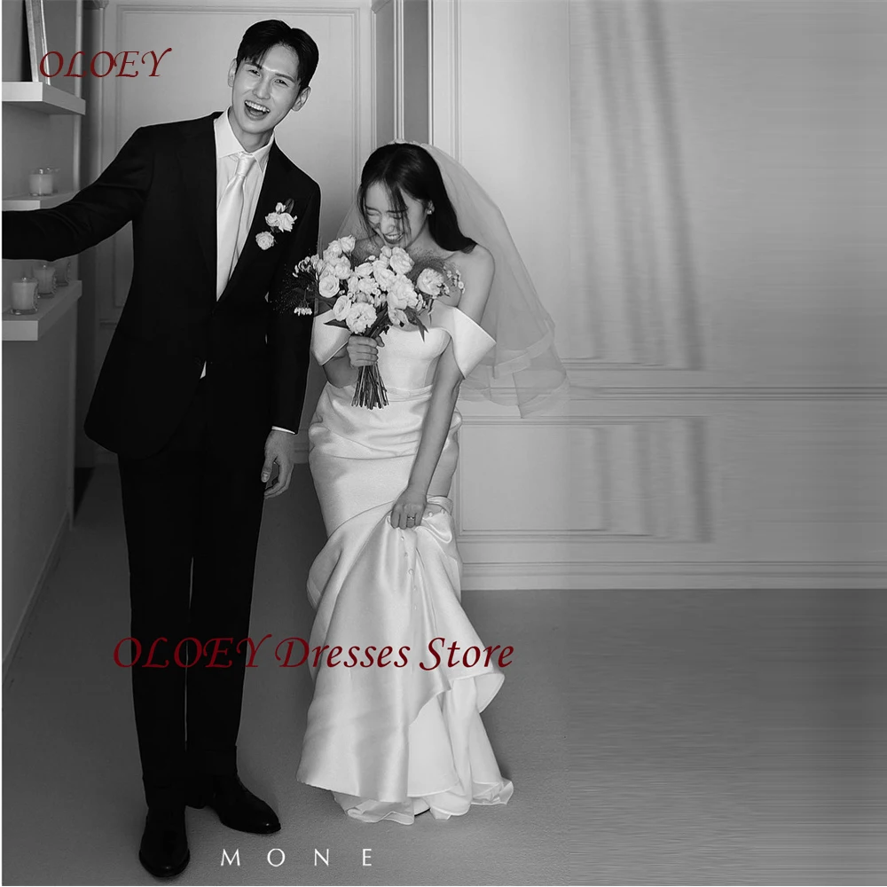 

OLOEY Elegant Mermaid Wedding Dresses Korea Photo shoot Off Shoulder Soft Satin Bride Gowns Corset Back Customized