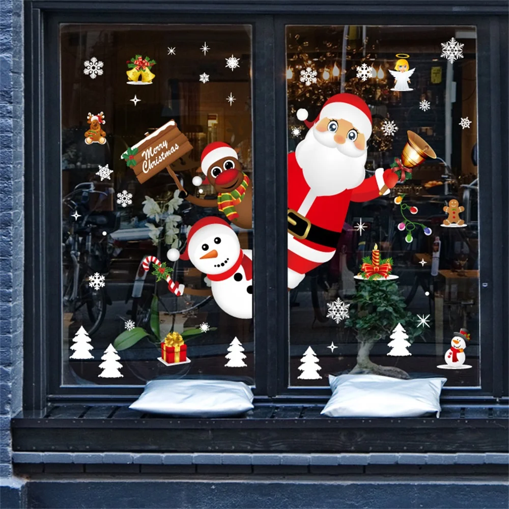 Christmas Window Stickers Decoration Home Room Snowflake Santa Glass Wall Sticker Decals New Year Stickers Christmas Decorations