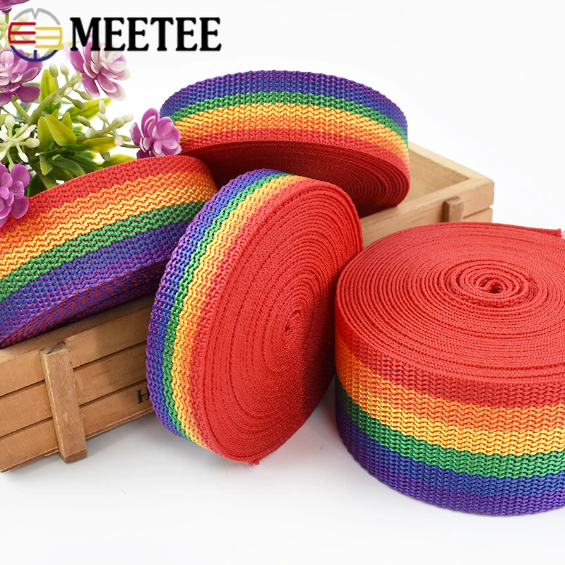 5/10/20Meter Rainbow Webbings Tape Backpack Pet Strap Ribbons Shoulder Label Band for Luggage Belts Sewing Supplies Accessories