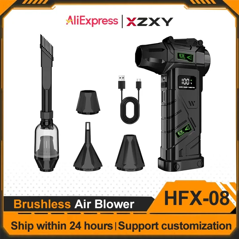 Ventilador de Aire XZYZ HFX-08, 130000 RPM, Turbo Ventilador, Batería de 10000 mAh, Velocidad del Viento Ajustable de 0-100 con Función de Banco de Energía y LED