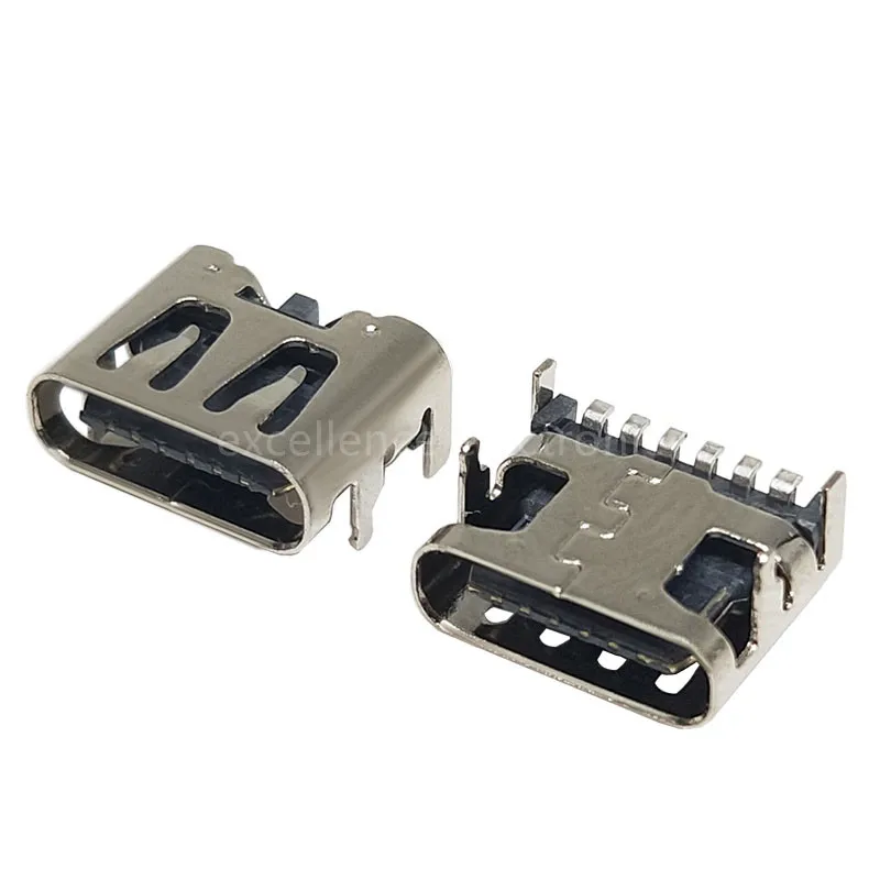 10pcs Type-C USB3.1 Female 6Pin SMT Socket Connector Placement SMD DIP For PCB Design DIY High Current Charging 6P