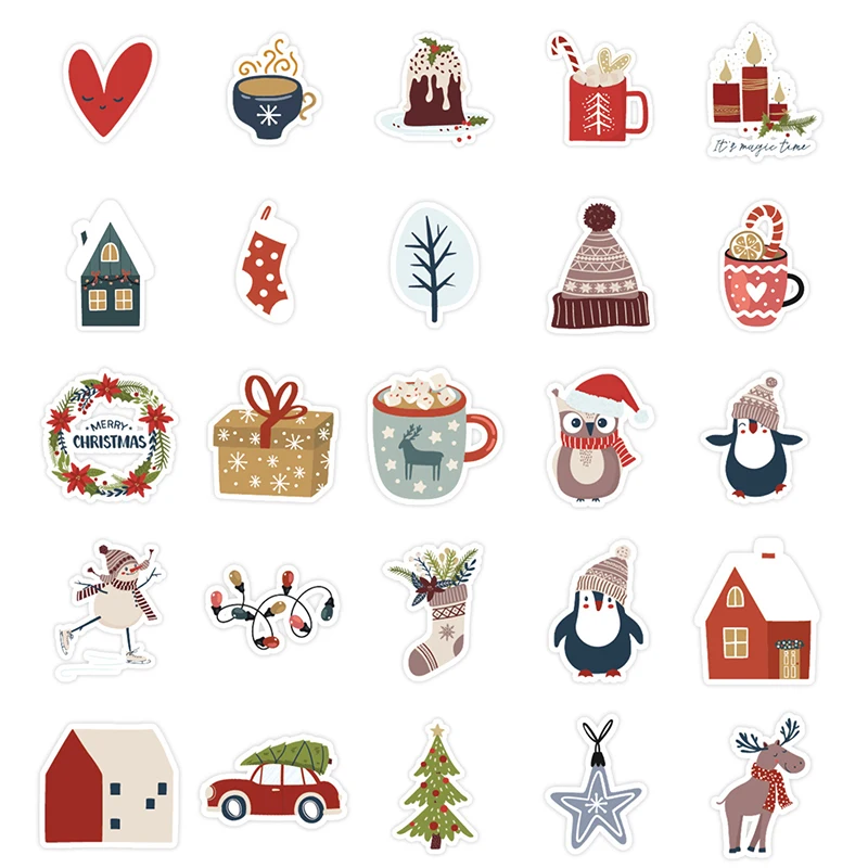 50 قطعة ملصقات عيد الميلاد نمط جديد الأطفال الإبداعية DIY بها بنفسك هدية صندوق كرت هدية خوذة صندوق أدوات مكتب المغلف الديكور الشارات لعبة #4