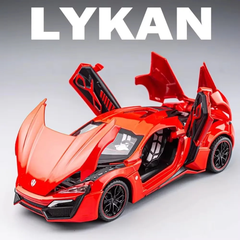 

1:32 Lykan Alloy Sports Car Model Diecast Metal Vehicles Doors Openable Light Music Miniature Models for Collection Kids Gift