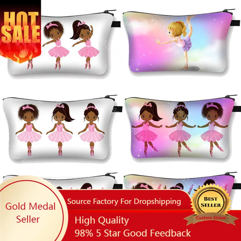 Cute Ballet Dancer Girl Print Cosmetic Bag Women Fashion Makeup Bags Girls Cosmetic Case Female Cartoon Toiletries Organizer