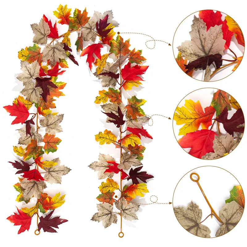 175cm Artificial Maple Hanging Plants Vine Fake Maple Leaves Foliage Ivy Wall Hanging Rattan for Garden Wedding Home Party Decor