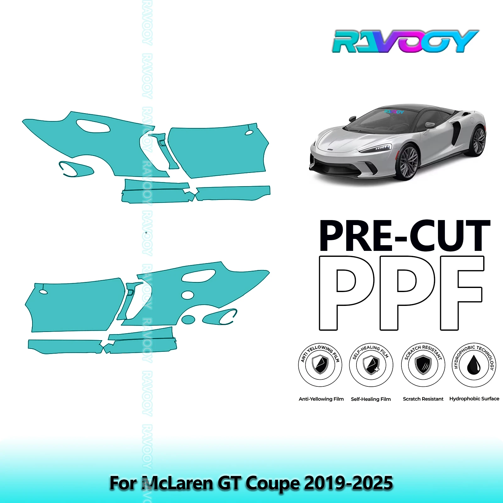 

For McLaren GT Coupe 2019-2025 8.5mil Clear Matte Pre-Cut PPF Door & A/B Pillar Kit TPU Paint Protection Film Set