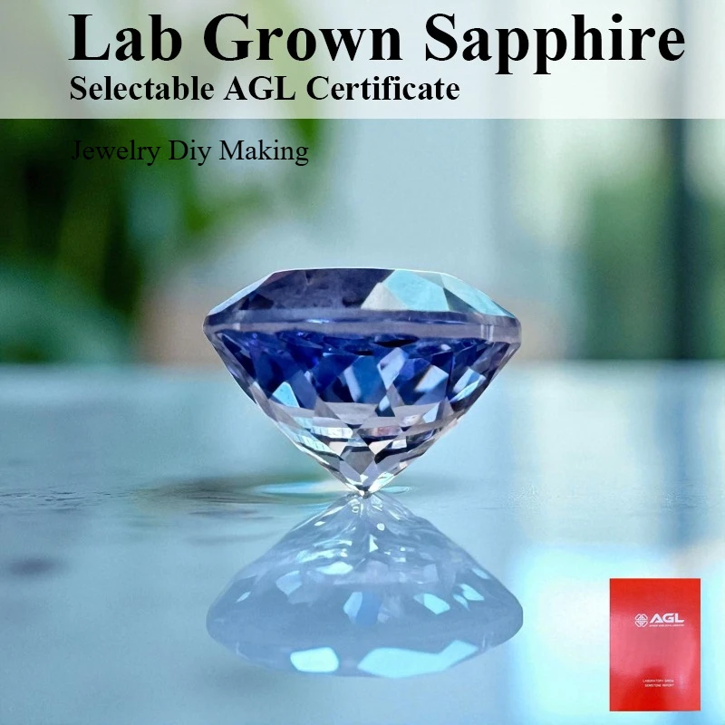 

Lab Grown Sapphire Cornflower Color Round Cut Loose Gemstone For Jewelry Making Selectable AGL Certificate