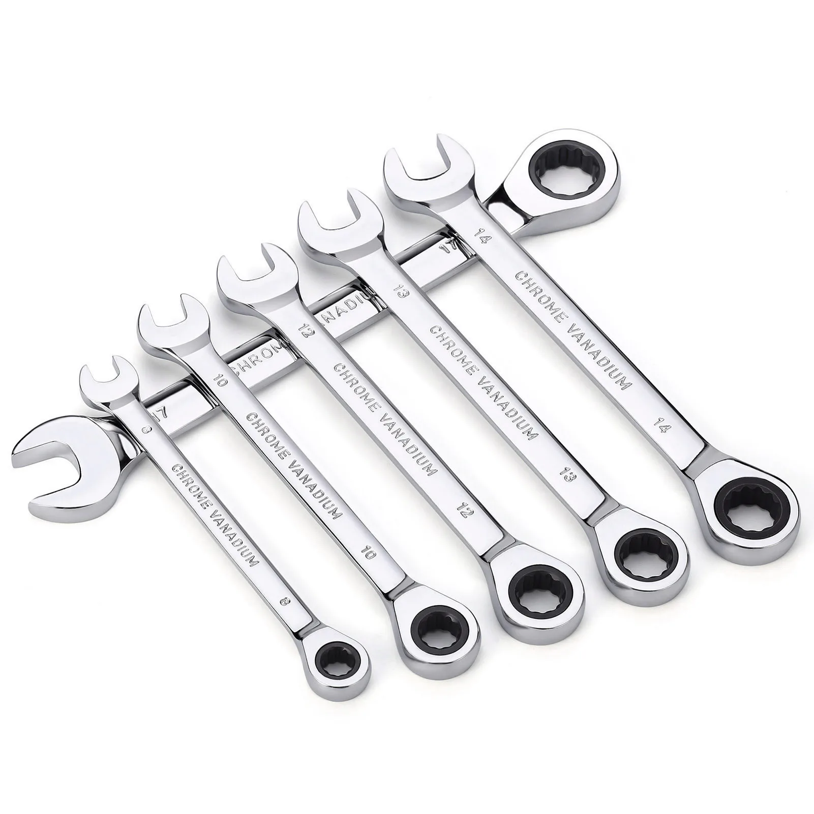 Hand Tools Set Torque Ratchet Spanner Set Fixed-Head Ratcheting Combination Wrench Set Metric 8-22 mm 72-Teeth, Cr-V Constructed