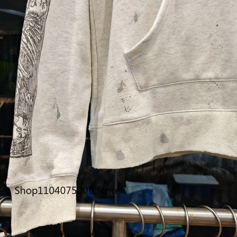 Saint Retro Graffiti Print Hooded Sweatshirt Men Loose Fit Casual Streetwear Autumn Winter