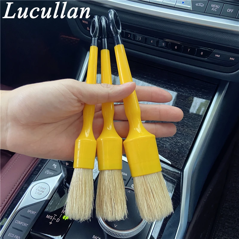 Lucullan Exterior Pre-wash and Interior Detailing Brush 3 Set Premium Boar\'s Hair Cleaning Kits