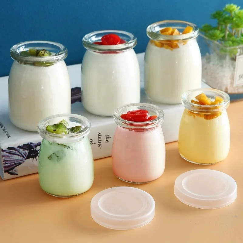 Transparent Sealed Lidded Pudding Cups 100ml Yoghurt Pots Dessert Jars Baking Glass Pudding Jars Mousse Cups Empty Jars