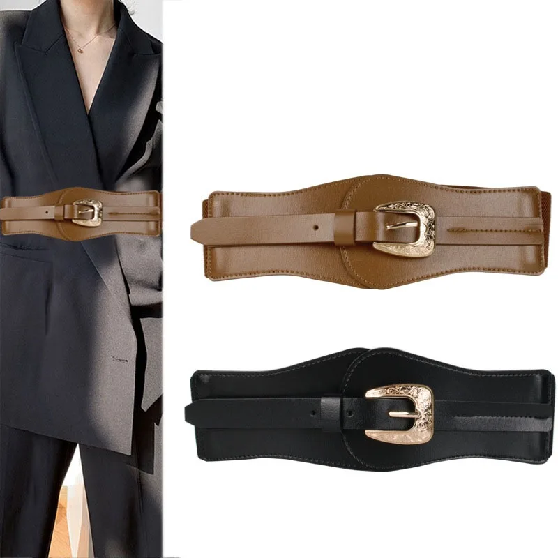 

Women's tightness Belt - Vintage Retro Stretchable Waist Cincher for Dress/Suit, Adjustable Body-Shaping Belt with Metal Buckle