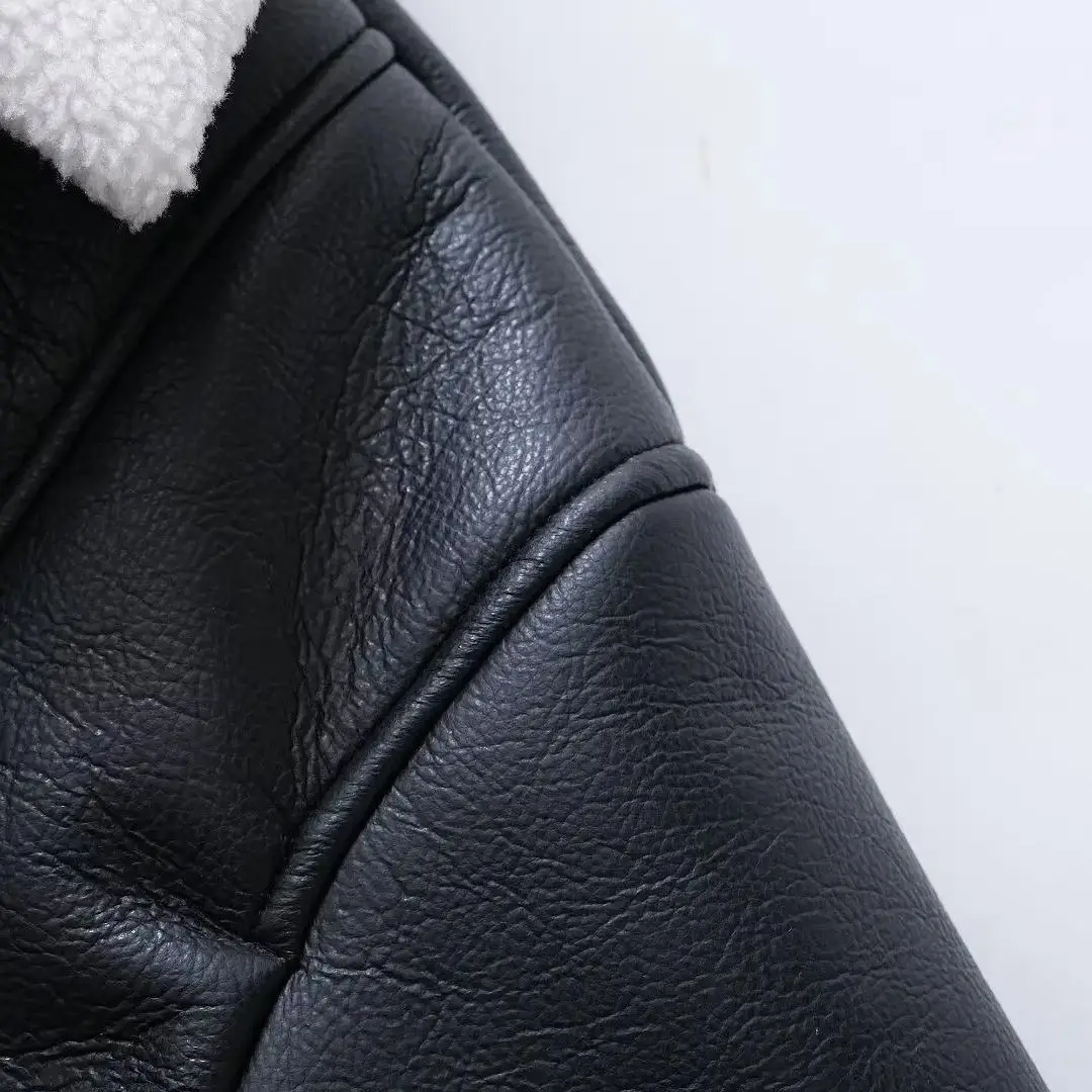 TRAF Lapel Faux Fleece Pu Leather Jacket Women Thick Warm Moto Biker Streetwear Coat 2024 Damska odzież wierzchnia jesień zima