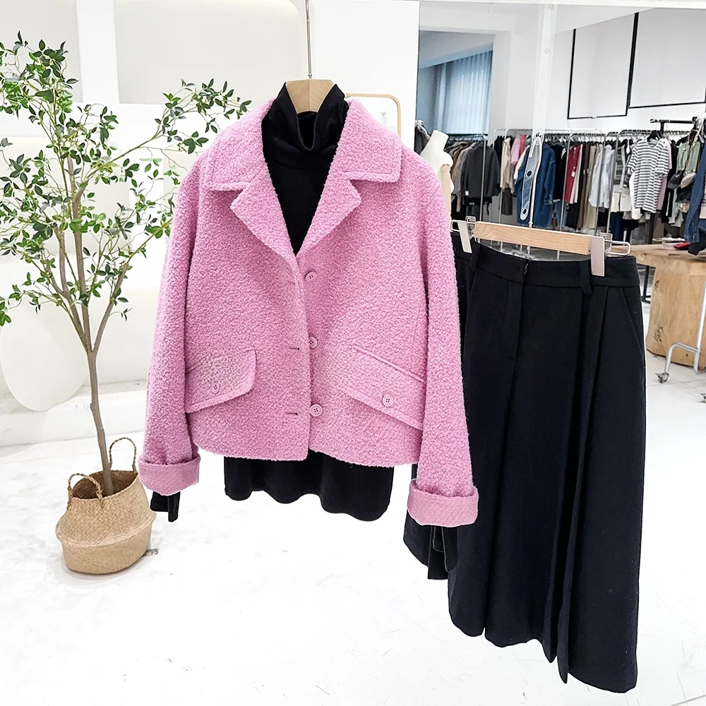 

Mimifa Island Pure Original ort Jaet Sle Woolen Coat Single Button Personalized Design Long Sve Commute Wear