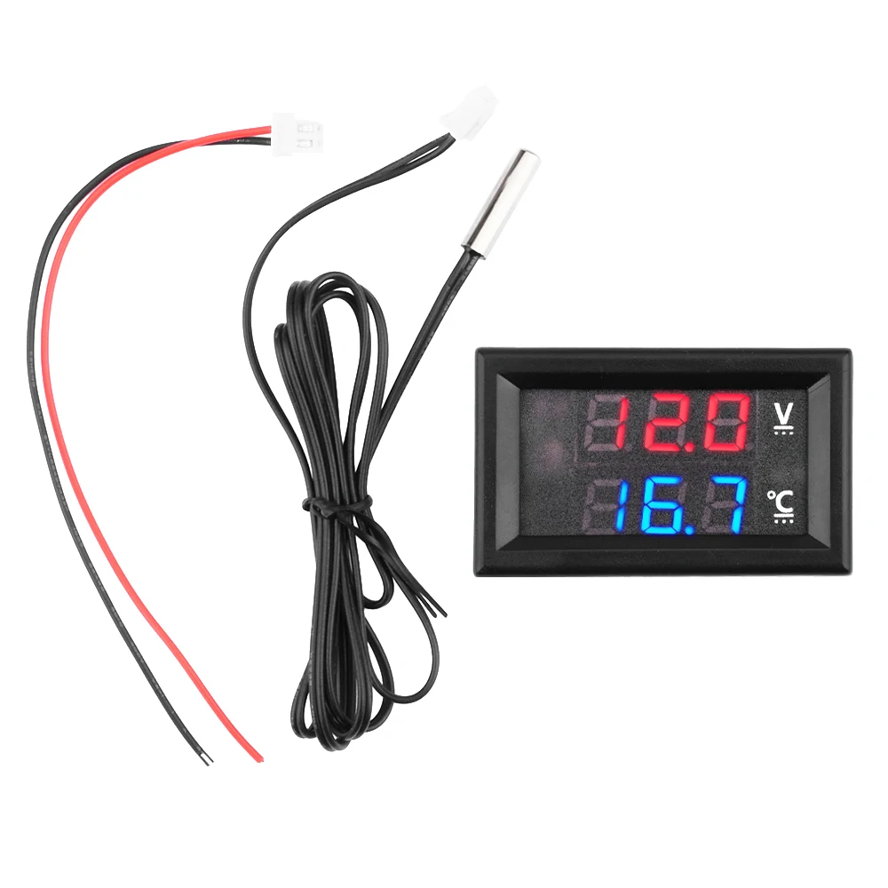 Imagem -02 - Voltímetro Termômetro Tensão e Temperatura Monitoramento em Tempo Real Display Led Digital com Ntc Probe Cabo 50125 ° c dc 428v