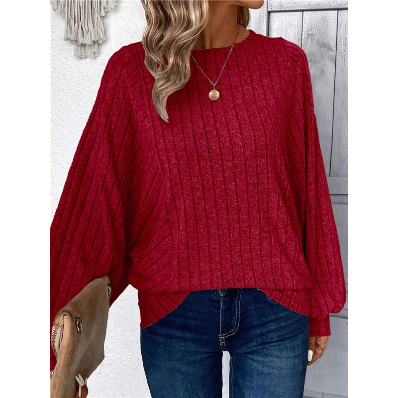 Women Tunic Plus Size Long Sleeve Tops Loose Fit Dressy Crew Neck Pullover Basic Sweaters