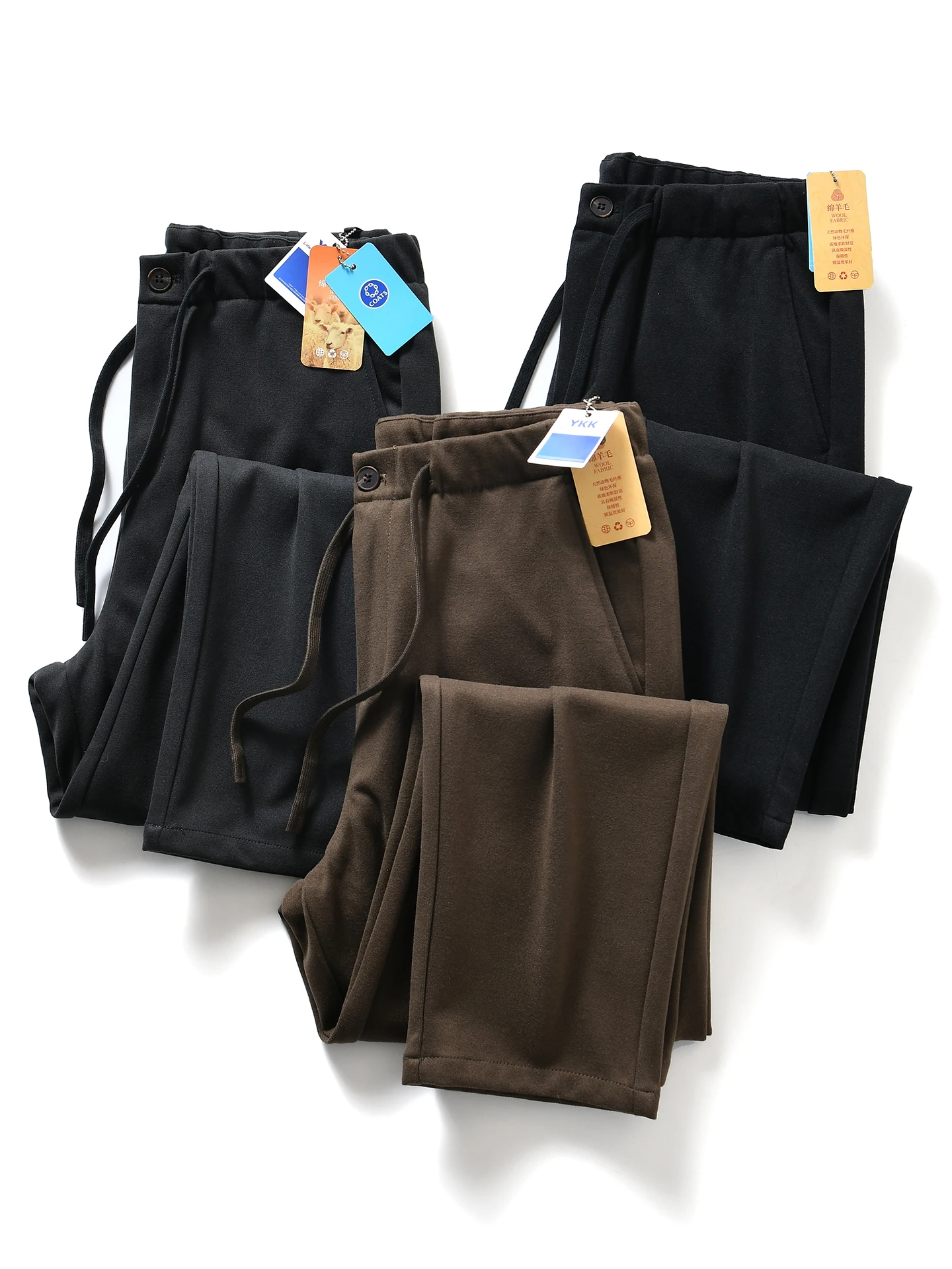 Anti-Wrinkle Wool Blend Brushed Craft Men's Casual Loose Feel Straight Leg Pants Polyester Fiber Straight Leg Pants