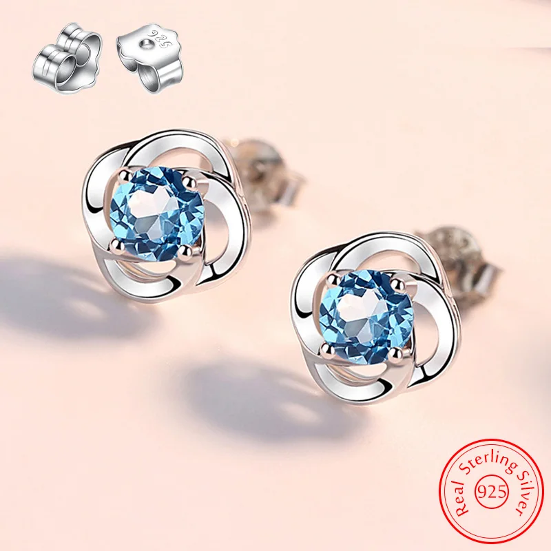 

Pure 925 Sterling Silver Woman's New Fashion Jewelry Crystal Flower Stud Earring XY0209