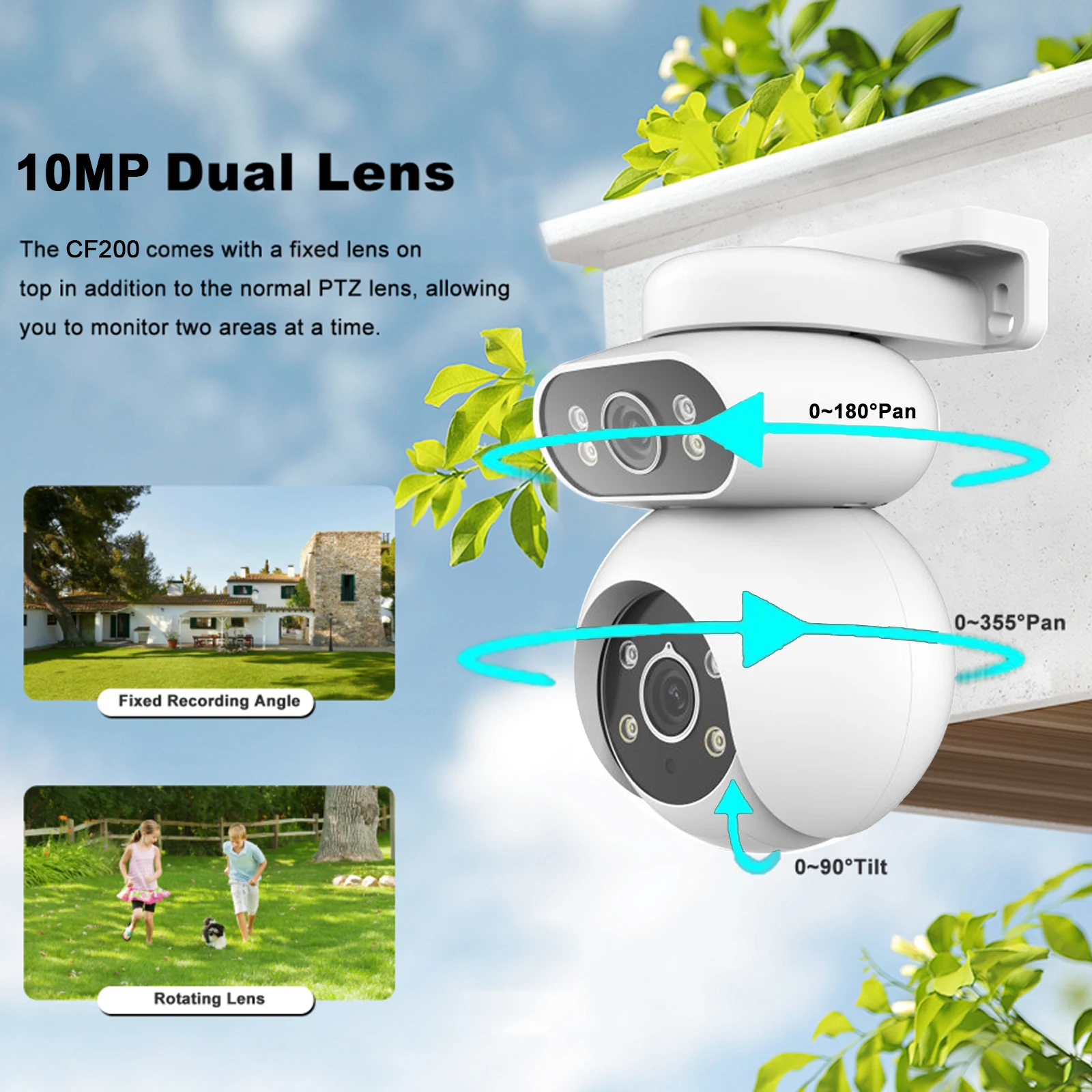 5MP IP Camera IP65 Two-way Audio Talk Color Night Vision PIR 38 Music Options Automatic Push Alarm All-day Storage Closeli CF200