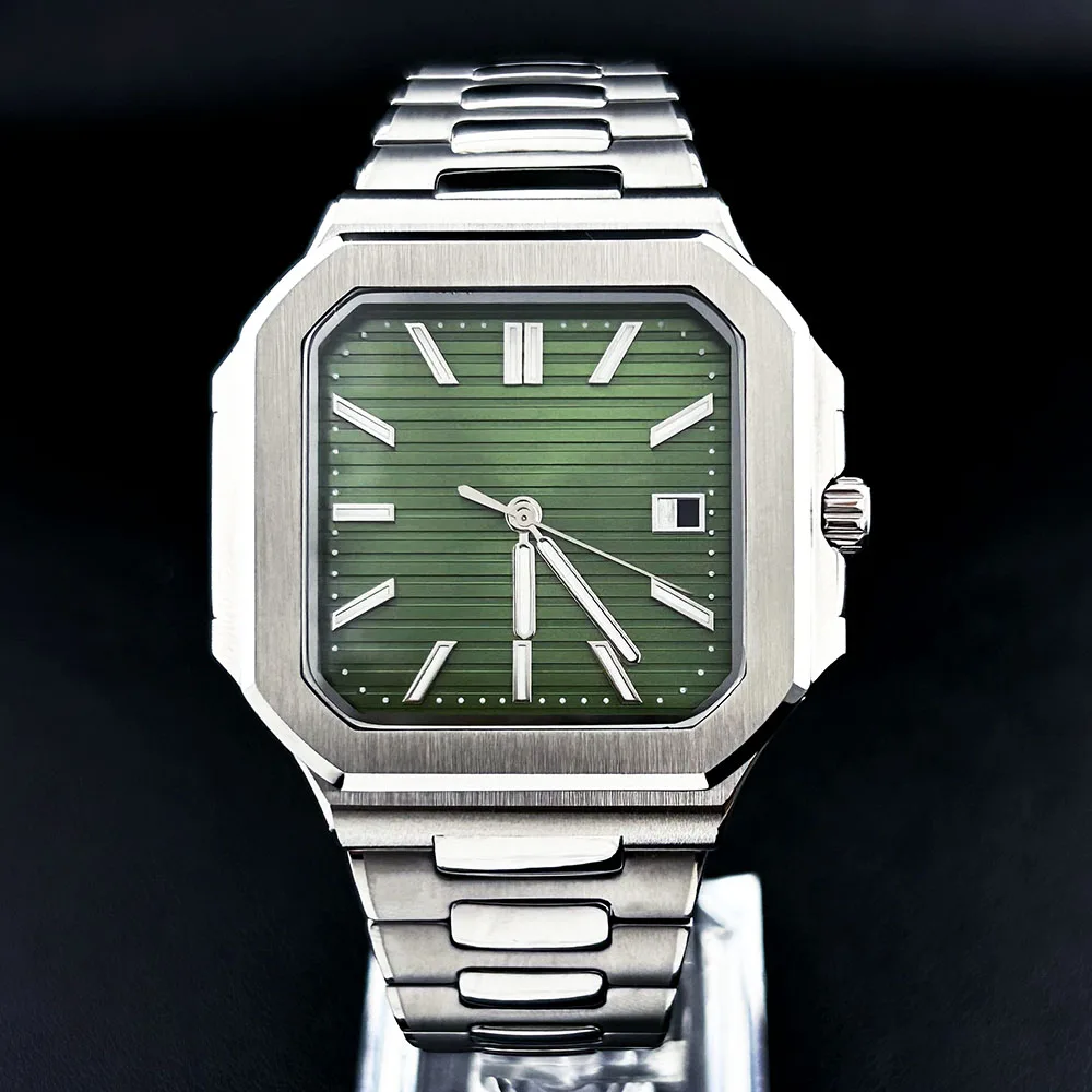 Часы NH35 Мужские часы с индивидуальным логотипом, квадратный циферблат, квадратный корпус, механические часы из нержавеющей стали, часы с механизмом NH35