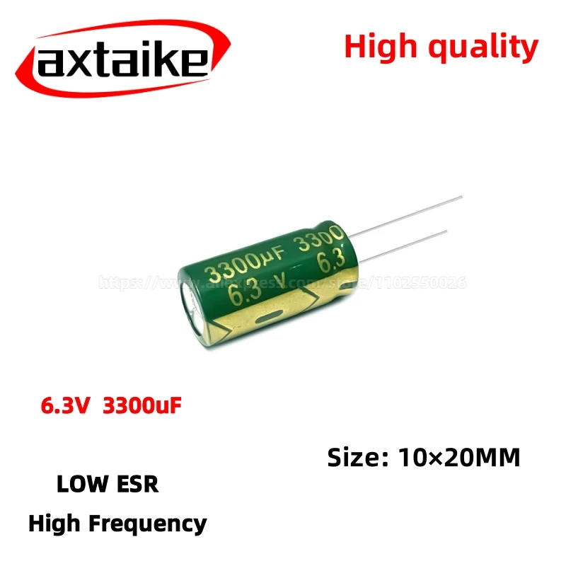 

20PCS 6.3V3300uF Aluminum Capacitor, High Frequency Low ESR 105°C Radial for Power Supply/Solar Inverter Size: 10×20MM