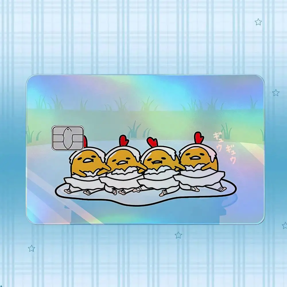 G-Gudetama Laser-Hologramm-Karten-Skin-Aufkleber für Kredit- und Debitkarten – 4 Stück/Set, wasserfester, kratzfester Schutz – Detail 3