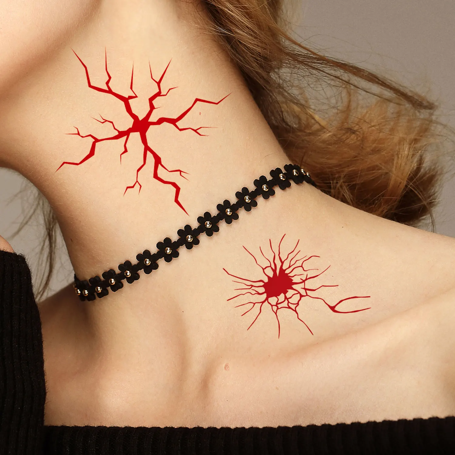 4 Sheets of Halloween Red Blood Vessel Lightning Pattern Temporary Tattoos, Body Arm Face Neck Art Fake Tattoo Stickers, Suitable for Halloween Party Cosplay Temporary Makeup