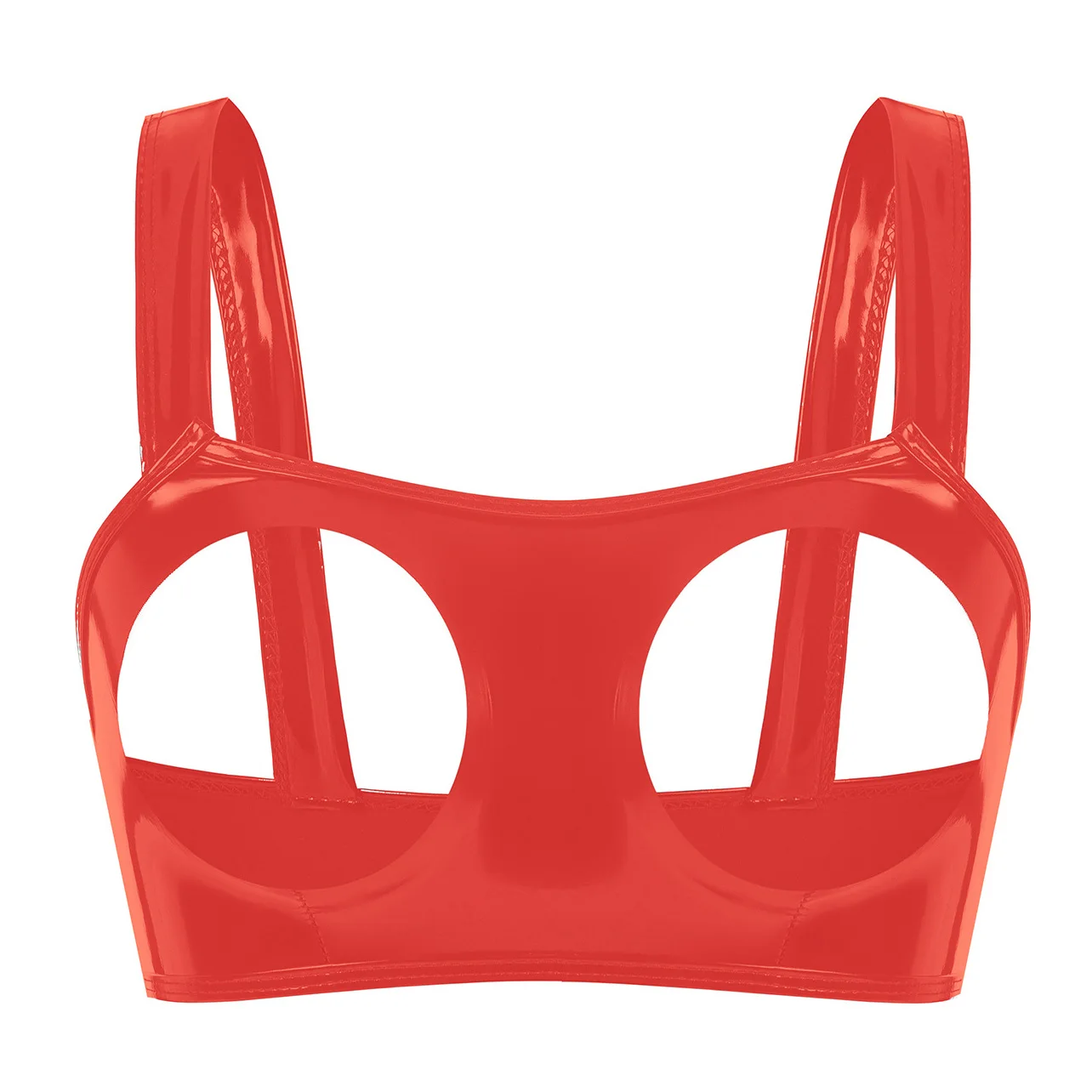 Vrouwen erotische uitgehold latex cupless bh tops open voorkant hete porno borst bloot lingerie sexy glanzende PVC lederen bralette