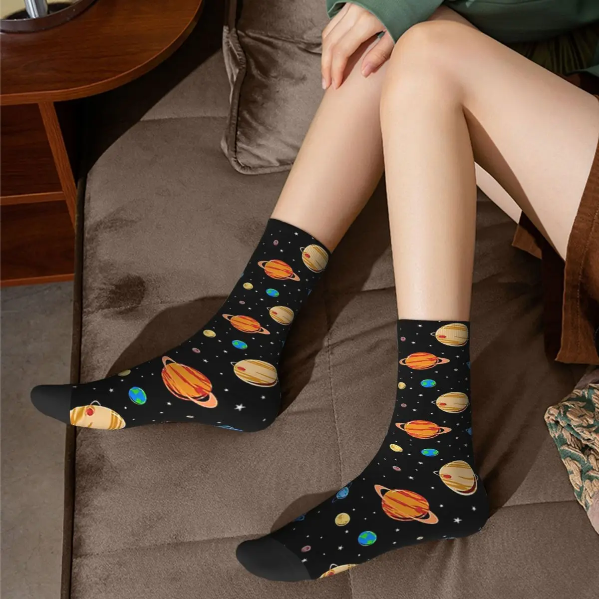 Calcetines largos con patrón de planetas para hombre y mujer, medias Harajuku de alta calidad, accesorios para todas las estaciones, regalos de navidad