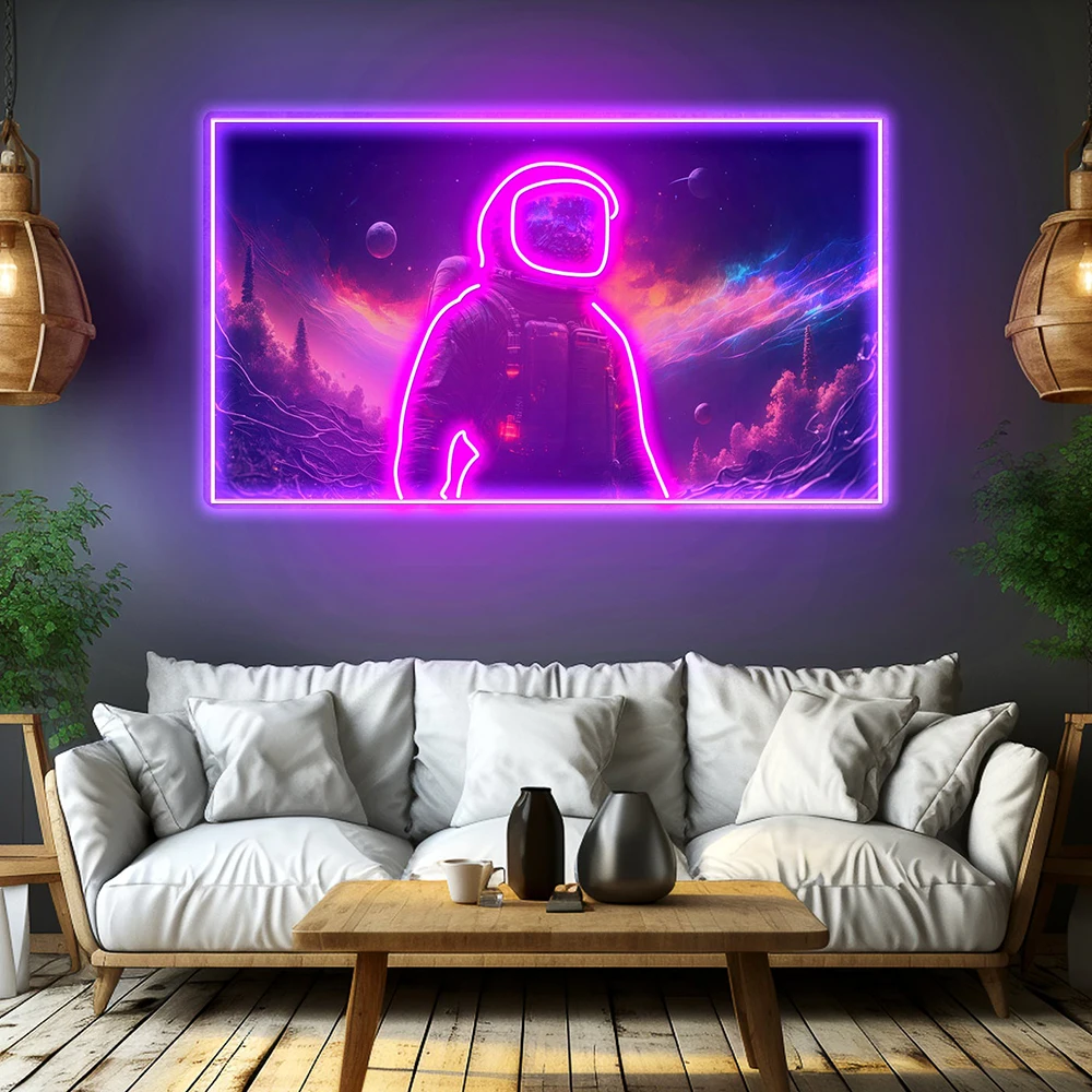 Astronaut in Space Neon Sign Spaceman Wall Art LED Neon Sign for Home Office Room Bar Decoration Custom Neon Light Kids Gifts